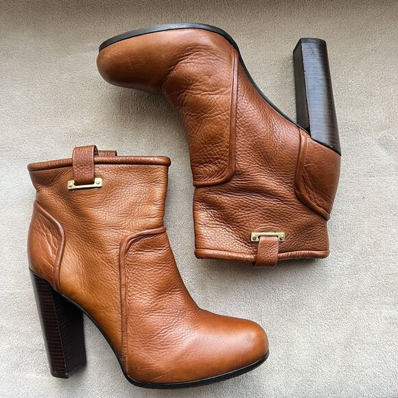 Rachel Zoe Charlie Cognac Brown Pebbled Leather High Heel Ankle Boot Women’s 9 M - Picture 1 of 16